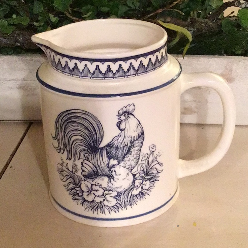 Haldon Blue and White Pitcher Rooster Toile